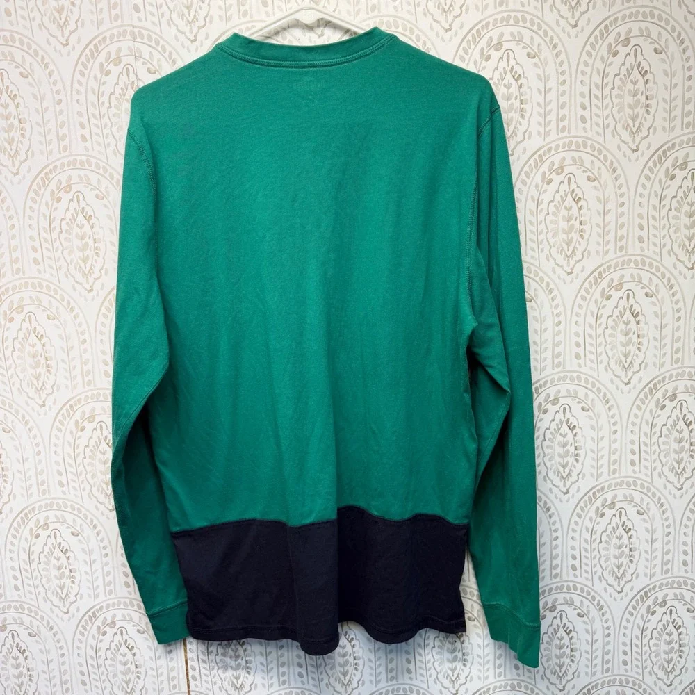 Hollister‎ Henley Shirt Mens L Green Navy Colorblock Long Sleeve Logo Casual Tee